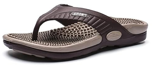 Massage Flip Flops - for Men and Women, Acupressure Sandals Massage Slippers, Massage Footbed and Natural Therapy, Summer Breathable Beach Shoes, Relief Plantar Fasciitis ( Color : Khaki , Size : 7.5