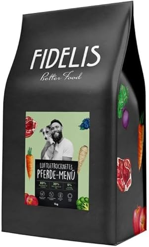 Fidelis - Menù di cavallo essiccato per cani 1 kg – cibo per cani di alta qualità secco con 80% di carne, verdura e frutta – Cibo secco contenente proteine cane essiccato delicatamente – Senza