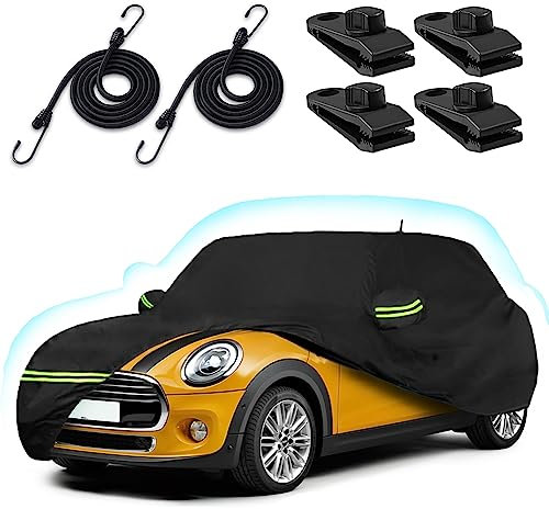 Car Covers for 2002-2024 Mini Cooper/Cooper S/Hardtop/Convertible 2-Door, 210T Waterproof All Weather Cooper Full Car Cover Outdoor Custom-fit Cotton Lining Windproof Cover with Door Zipper(Black)