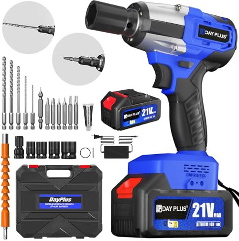 Yiyai 3 en 1 Clé à Chocs Sans Fil Brushless, 21V Boulonneuse a Choc Electrique, 550N.M Batterie 2*4000mAh, 3400RPM Multifonctionnelle Visseuse à Chocs avec Lumière LED à Déclenchement, 16 Accessoires