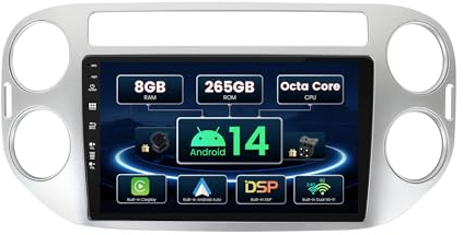 SXAUTO ¦8G+256G¦ Android 16 IPS Autoradio für VW Tiguan 1 NF (2006-2017) - Eingebaut Carplay/Android Auto/DSP - Kamera + MIC - DAB Lenkradsteuerung Fast-Boot 360-CAM WiFi - 2 Din 9 Zoll - Silber