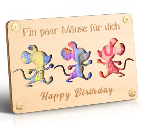 Frexpor Geldgeschenke Geburtstag, Geburtstagskarte aus Holz im Kleinforma, Kreatives Geldgeschenk Verpackungt, Coole Geldkarte Geburtstag (Holzfarbe)