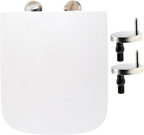 Soft Close Square Toilet Seat One Button Quick Release for Easy Cleaning Easy Installation with Top Fixing & Adjustable Hinges, Standard Size Loo Seat Heavy Duty WC Premium UF Material