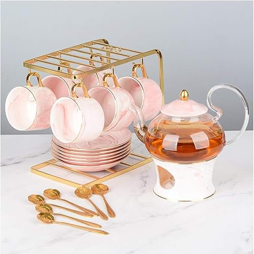 Tazas de café de cerámica con platillos, 5 onzas for bebidas de café especiales, café con leche, moca, capuchino, colores mármol de rosa (Color : Pink, Size : B)