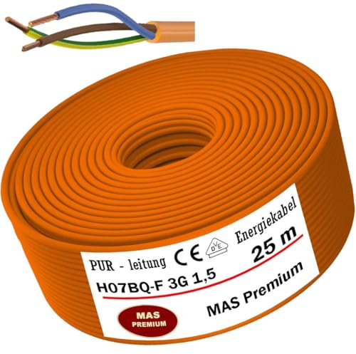 MAS Premium 5-170m PUR-Leitung Kabel H07BQ-F 2x1,5 3G1,5 2,5 4G1,5 5G1,5 2,5 4 6 7G1,5 Orange Geräteanschlussleitung landwirtschaftlicher oder Geräte Baustellenkabel (H07BQ-F 3G1,5OR, 25m)