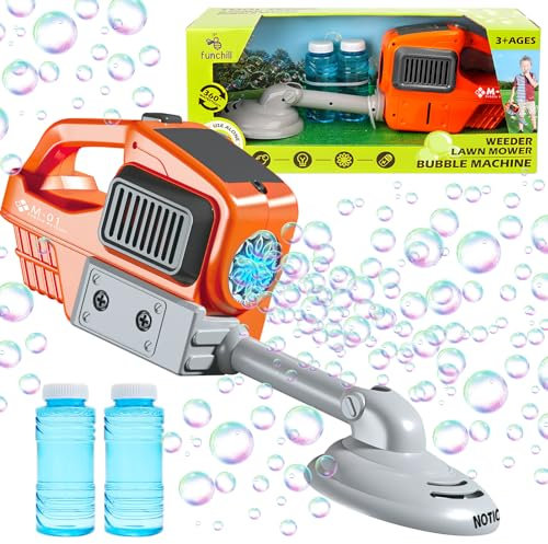 deAO Bubble Machine for Kids, Automatic Bubble Lawn Mower Maker Toy with Lights for Toddlers, Bubble Blower Machine Indoor and Outdoor Garden Toys for 3 4 5 6 Years Old Boys and Girls (Orange)