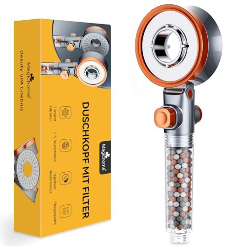 Magichome Duschkopf mit Filter in 3 Schichten Sparduschkopf Wassersparend mit 3 Strahlarten Hochdruck Handbrause mit Stoppfunktion, SPA Brausekopf für Gereinigtes & Weicheres Wasser