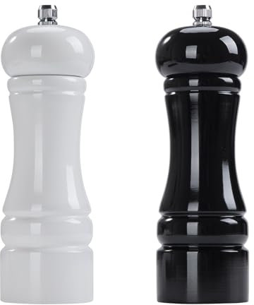 Molinillo de Pimienta Manual Grosor Ajustable Juego de 2 Molinillos de Pimienta y Sal de Madera con Núcleo Abrasivo Cerámico para Moler Especias, Comino, Sésamo, Paprika 6.5 Pulgadas Blanco Negro