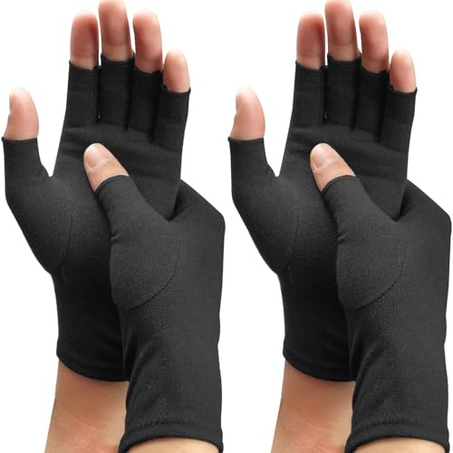 DRNAIETY 2 Pairs Compression Gloves- Arthritis Gloves for Men & Women, Fingerless for Typing Daily Work (M)