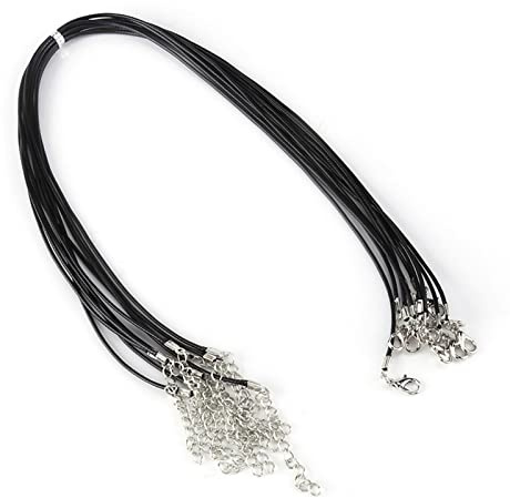 KooingTech 1.5mm Lederband Für Ketten, Wachs-Kordel Halsketten Kettenband, Kunstleder Halskette Geflochtene Für DIY Schmuck 10 Stück, Schwarz