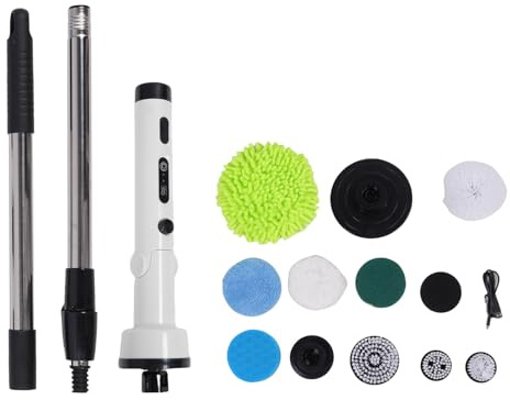 Yinhing Electric Cleaning Brush, Water Proof Long Handle Shower Scrubber with 9 Replaceable Heads and Adjustable Handle, Bathroom Brush for Bathtub,Tile,Floor (White)