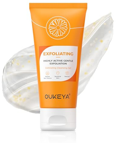 OUKEYA Gel Nettoyant Exfoliant Visage, Exfoliation Douce Hautement Active, 60 g, Pour Peau Sensible