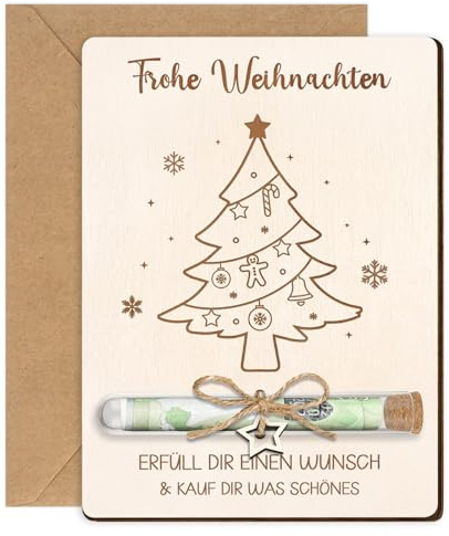 Happirra Geldgeschenk Weihnachten Verpackung Holz mit Reagenzglas, Originelle Weihnachtsbaum Geld Gutschein Verpackung Weihnachten, Weihnachtsgeschenke Nikolaus Geschenke