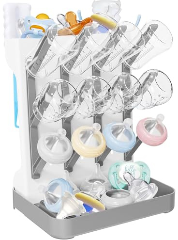 Rwbimti Babyflaschen Trockenständer Abtropfgestell, Vertikaler Flaschentrockner, Platzsparender Abtropfständer zum Trocknen von Babyflaschensaugern, Bechern, Zubehör (Gray)