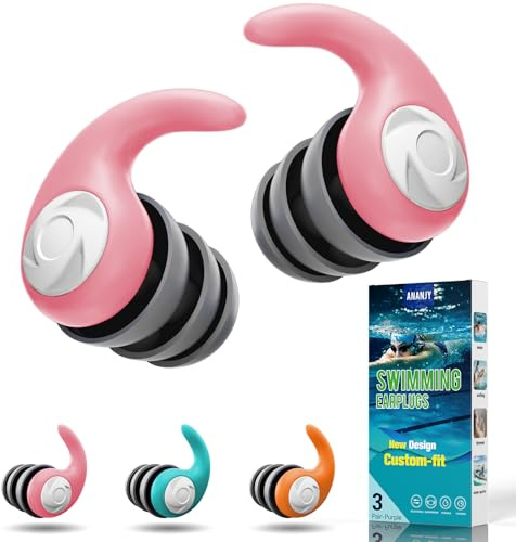 Bouchons d'oreille de Natation pour Adultes - 3 Paires de Bouchons d'oreille en Silicone doux et étanches pour les Nageurs, Parfaits pour le Surf, la Plongée en Apnée, la Piscine et la Douche