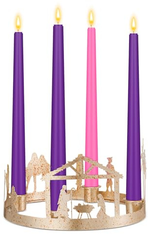 Willinglong Nativity Scene Christmas Advent Candle Holder Christian Holy Family Advent Wreath Holder Metal Nativity Vintage Jesus Candleholder for Xmas Religious Supplies Table Decor(4 Candle Cup)
