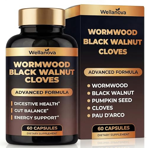 Wellanova Wormwood Black Walnut Clove Cleanse for Humans - Advanced Detox Formula for Adults - Gut Health Supplement with Wormwood Herb, Black Walnut Hull Extract & Clove - 60 Capsules