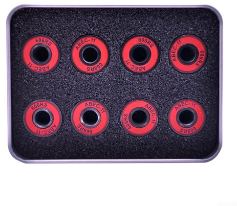 Skateboardlager set med 8, modell 608RS med integrerad distans för förbättrad hållbarhet (röd)