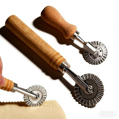 LAIYORA Pastry Cutter Wheel 2 Pcs Zinc Alloy Dough Cutter with Wooden Handle Fluted Ravioli Cutter for Pasta Pizza Baking Versatile Kitchen Gadget for Noodles Dumplings Pie Cookies