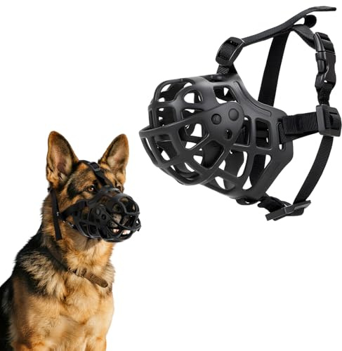 MOTIBACK Silikon Hundemaulkorb, Verstellbarer Anti-Biss Kompressions Maulkorb für Mittlere/Große Hunde (Schäferhund/Labrador), Mit Reflektierendem Gurtband & Auf/Zu Deckel (L)