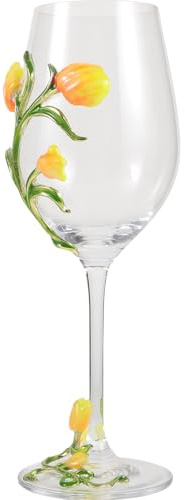 PAMINGONO Calice da Vino Rosso a Forma di Tulipano in Vetro Smaltato Motivo Floreale, Bicchiere da Cocktail Elegante per Bar e Feste, Calice Stabile Adatto a Casa, Hotel e Banchetti