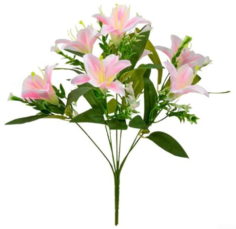 Ramo de lirios de imitación realistas, ideal para decoración del hogar y eventos, no necesita riego ni luz solar (rosa claro)