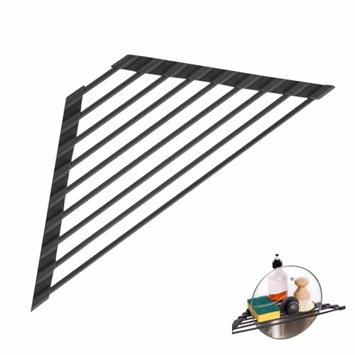 Escurridor de Platos Triangular Escurreplatos Plegable con Revestimiento | de Silicona Organizador de Acero Inoxidable para La Cocina Negro
