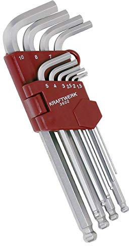 KRAFTWERK Innensechskantschlüssel Set 10-tlg. | Sechskantschlüssel Set 1,5-10 mm | Winkelschraubendreher lang mit Kugelkopf im praktischen Halter | KRAFTWERK Art. Nr. 3602