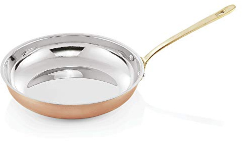 WAS Germany Flambierpfanne unbeschichtet Ø 25,5 cm, 5 cm hoch - Dekorative Kupfer-Pfanne mit Stielgriff zum Servieren und Aufhängen im zeitlosen Kupferdesign - 2010 241