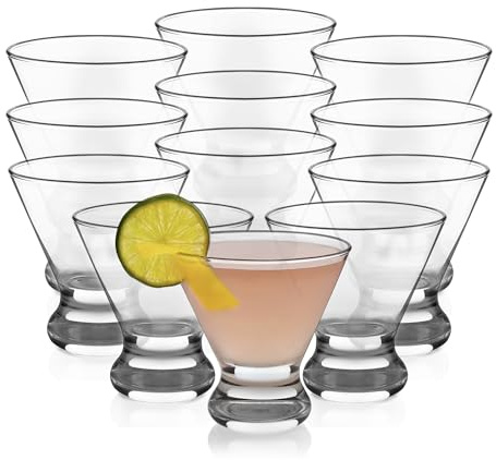Libbey Cosmopolitan Stemless Martini Glasses Set Of 12, Dishwasher Safe Holiday Martini Glass, Lightweight Cocktail Glass Set for Wedding Party