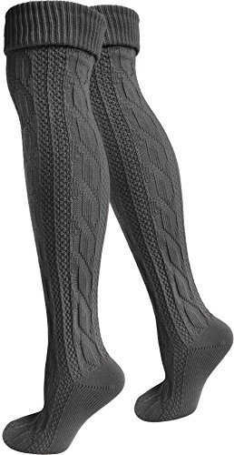 normani 2 Paar Original Trachtensocken Trachten Kniestrümpfe Natur EXTRA LANG Farbe Anthrazit Größe 39/42