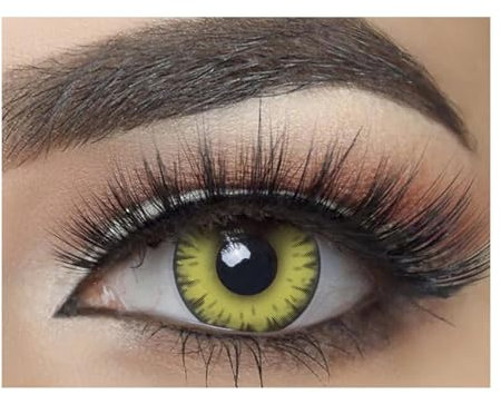 MYSA LENS® Lentilles De Contact De Couleur Fantaisie Crazy Lens Cosplay Halloween Yeux Loup Garou Jaunes Yellow Werewolf Moon Yellow Vampire Etui Offert 12 Mois sans correction …