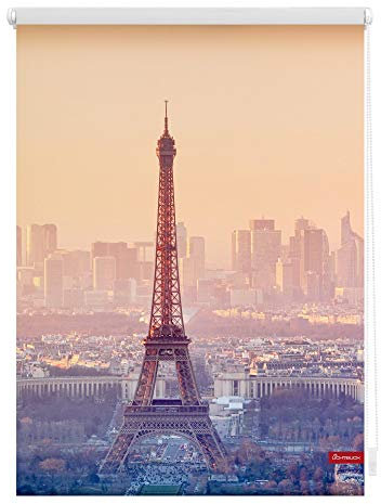 Lichtblick Klemmfix Tageslicht-Rollo mit Motiv, ohne Bohren, Blickdicht, Seitenzugrollo, Made in Germany, Eiffelturm - Orange 70 x 150 cm (B x L)