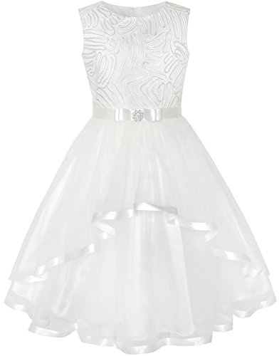 Sunny Fashion KZ66 Flower Girls Dress Off White Belted Wedding Party Bridesmaid Age 10 Years
