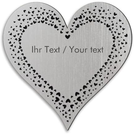 Personalisiertes Türschild in Herz-Form in Edelstahl-Optik mit Gravur - 10 x 10 cm, silber-metallic/schwarze - Namensschild