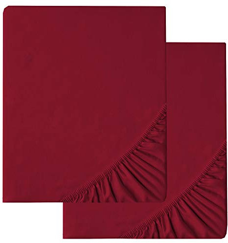 aqua-textil Luxury Bettwäsche zum Kombinieren Doppelpack 90 x 200 cm Spannbettlaken Bordeaux rot Baumwolle Mako Satin Bettlaken