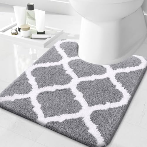 Homaxy Halkfri badmatta, mjuk mikrofiberabsorberande badrumsmatta, marockansk mönstrad badrumsmatta, maskintvättbar - 50 x 60 cm toalettkontur, grå