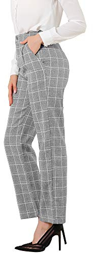 Allegra K Damen Plaid Pants Elastische Taille Casual Arbeit Büro Lange Hose - Grau - X-Groß