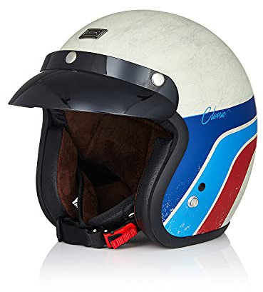 ORIGINE Casco Jet Moto Aperto Scooter Casco Motorino Vintage con Visiera Parasole Omologato ECE (Classic Vintage White,L)