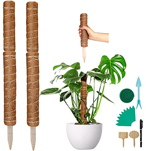 Hicdaw 56Inches Moss Pole for Monstera Plant Support Sticks Coco Coir Totem Pole for Outdoor Indoor Climbing Plants with 80Inches Plant Ties and 10Pcs Plant Labels