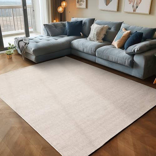 Carpettex Tapis à Poil Court en Tissu Plat, Tapis à Boucle mélangée, Facile à Entretenir, adapté pour Le Salon et la Chambre à Coucher, Couleur: Crème, Taille: 140 x 200 cm