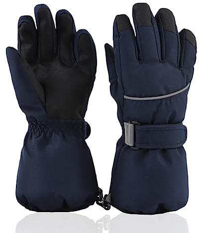 XIAOHAWANG Winter Kids Boys Ski Gloves Waterproof Windproof Adults Gloves Warm Toddler Girls Mittens Cold Protection Mittens for Children (Navy, S)