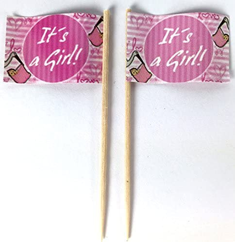 It's a girl Baby Shower Flaggen Picker Party Zahnstocher Papierfähnchen in Profiqualität 50 Stück Beutel Offsetdruck Riesenauswahl
