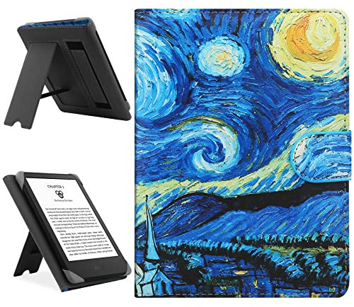 HoYiXi Universal Hülle Kompatibel mit 6.8'' Kindle Paperwhite/6'' Neue Kindle 2022 & 2019/Kobo Clara HD/Kobo Clara 2E Leder Hülle für 6-6.8'' Pocketbook/Tolino/Sony E-Book Reader, sternenklare Nacht