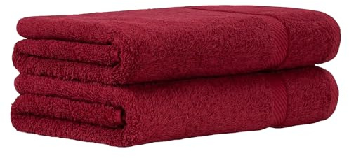 Luckytowel Duschtuch Set 70x140 cm – Oeko-TEX Badetücher aus 100% Baumwolle mit 600 g/m² – Badehandtuch groß mit Aufhängeschlaufe – flauschig & saugstark – Frottee Handtücher Set – 2er Pack Rot