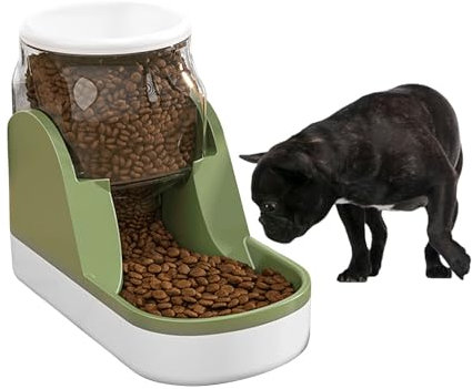 Kathson Automatic Dog Food Feeder, Large Capacity Pet Self Feeding Station, Green, Plastic, 1 Gallon