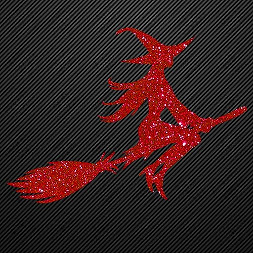 Glitzerdeals Bügelbilder Glitzer Hexe auf Besen 16 Farben rot Aufbügler für Textilien Karneval Kostüm Hexe Bügelflicken Hexenmotiv Fasching Patch zum Aufbügeln Hexe
