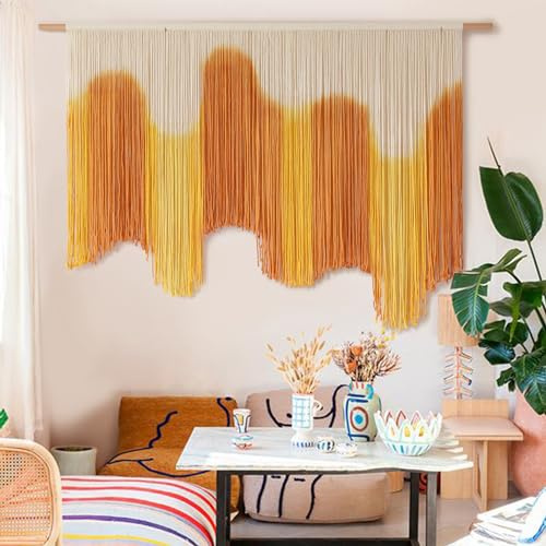 IOWER Macrame Wall Hanging Yellow Dip-Dyed Large For Living Room Boho Macrame Wall Decor 59 Wx37 L