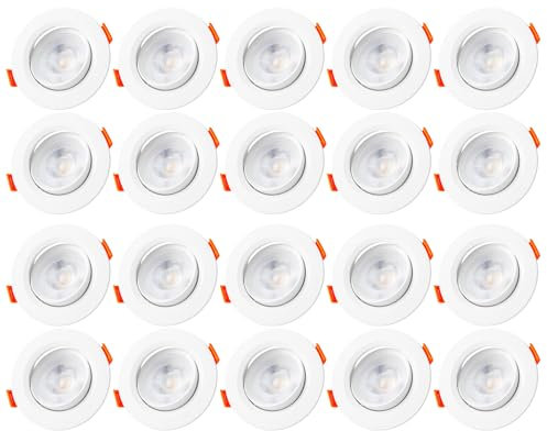 LED Spot Lights 24mm Ultra Slim, 5W 460lm LED Downlights Ceiling, Cool White 6000K LED Recessed Ceiling Lights, Rotatable IP20 Waterproof Bathroom Spotlights, 20 Pack