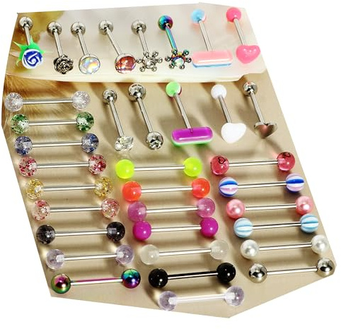 Suotarn 14G Stainless Steel Tongue Rings Straight Barbell Tongue Piercing Body Jewelry Acrylic Glow In Dark Clear Boiflex Tongue Bars Retainer For Women Men